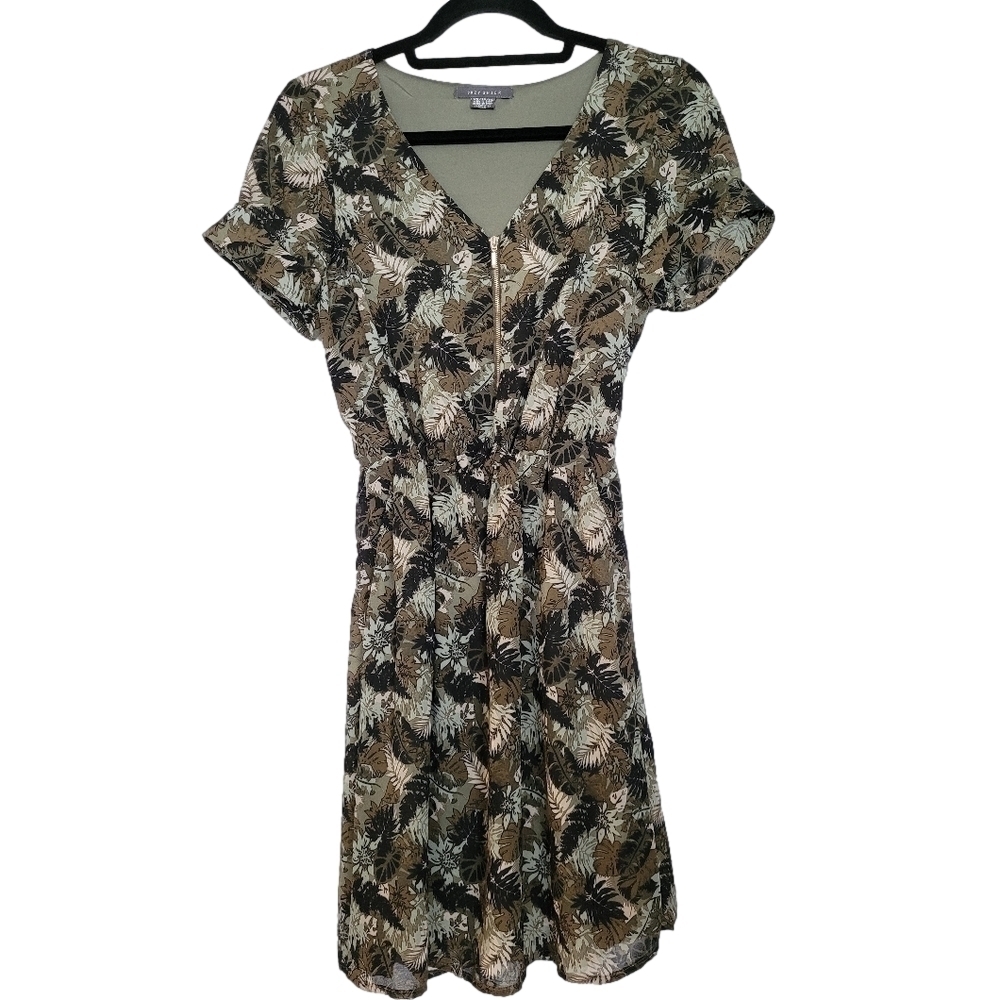 Vintage Suzy Sheir Floral Safari Zip Up Vneck dress xs-s